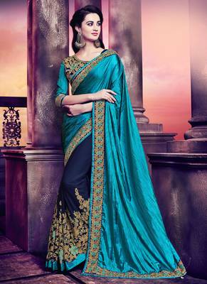 Violet embroidered georgette saree with blouse 1