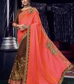 Brown embroidered silk saree with blouse