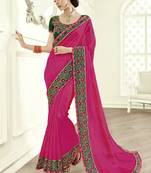 Pink embroidered silk saree with blouse