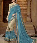Blue embroidered silk saree with blouse