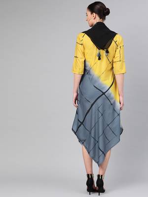 Yellow printed polyester long-kurtis 2