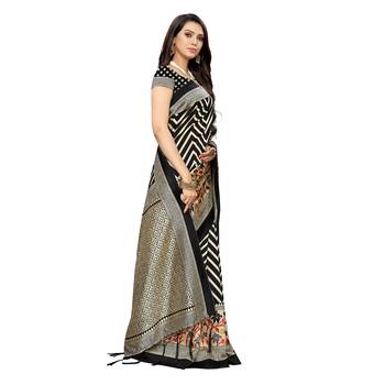 Black printed art silk saree with blouse 3