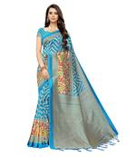 Blue printed art silk saree with blouse