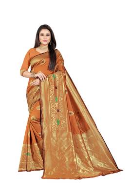  orange woven jacquard saree with blouse 1