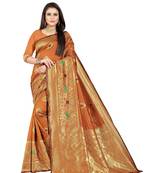  orange woven jacquard saree with blouse