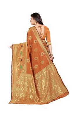  orange woven jacquard saree with blouse 2