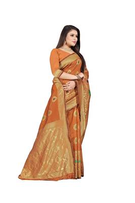  orange woven jacquard saree with blouse 3
