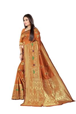  orange woven jacquard saree with blouse 4