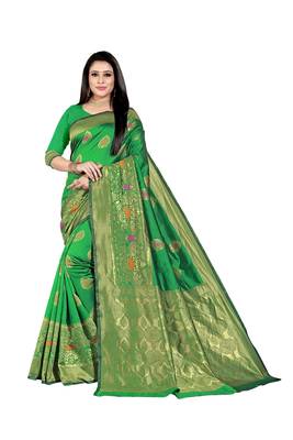  green woven jacquard saree with blouse 1