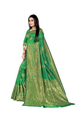  green woven jacquard saree with blouse 2