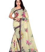 Chiku Printed Linen Saree With Blouse