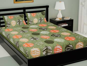 Green Color Cotton Double Floral Print Bedsheet 1