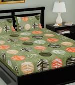 Green Color Cotton Double Floral Print Bedsheet