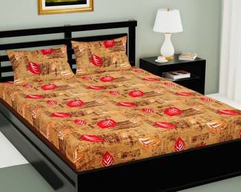 Brown Color Cotton Double Floral Print Bedsheet 1