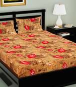 Brown Color Cotton Double Floral Print Bedsheet