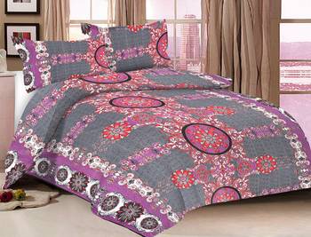 Grey Color Cotton Double Geometric Bedsheet 1
