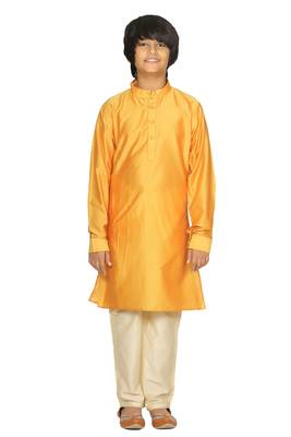 Yellow plain cotton silk boys-kurta-pyjama 2