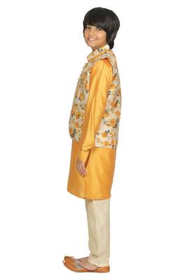 Yellow plain cotton silk boys-kurta-pyjama 3