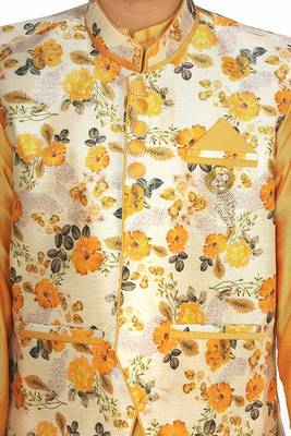Yellow plain cotton silk boys-kurta-pyjama 4