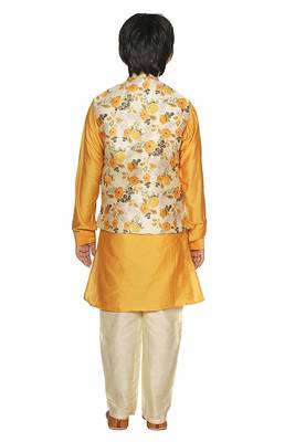 Yellow plain cotton silk boys-kurta-pyjama 5