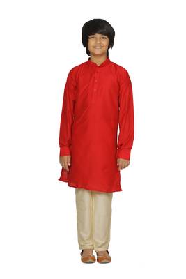 Red plain cotton silk boys-kurta-pyjama 2