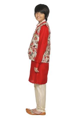 Red plain cotton silk boys-kurta-pyjama 4