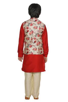 Red plain cotton silk boys-kurta-pyjama 5