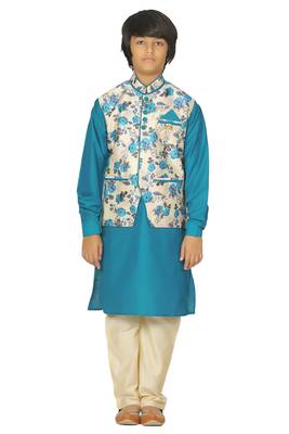 Blue plain cotton silk boys-kurta-pyjama 1