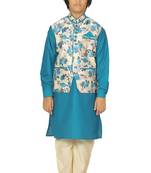 Blue plain cotton silk boys-kurta-pyjama