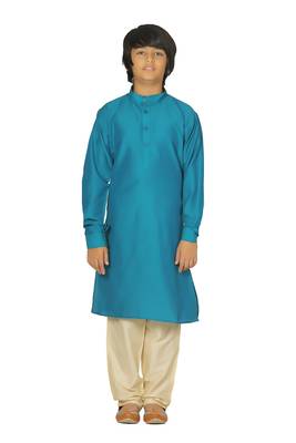 Blue plain cotton silk boys-kurta-pyjama 2