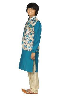 Blue plain cotton silk boys-kurta-pyjama 3