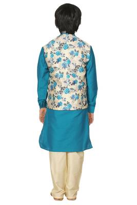 Blue plain cotton silk boys-kurta-pyjama 4