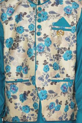 Blue plain cotton silk boys-kurta-pyjama 5