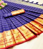 Blue woven banarasi saree with blouse