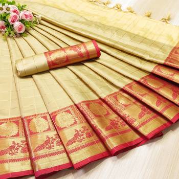 Beige woven banarasi saree with blouse 1