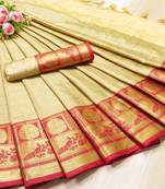 Beige woven banarasi saree with blouse