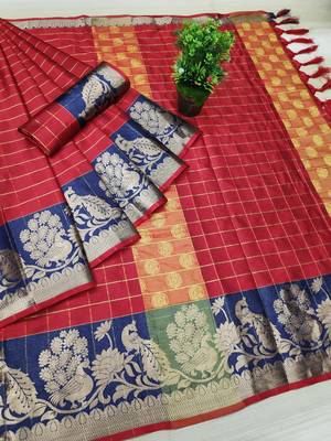 Red woven banarasi saree with blouse 1
