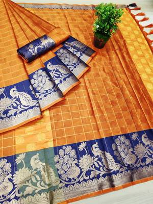 Orange woven banarasi saree with blouse 1