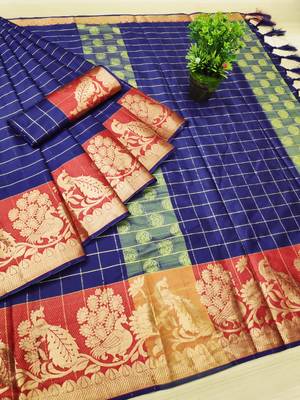 Blue woven banarasi saree with blouse 1