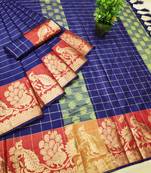 Blue woven banarasi saree with blouse