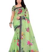 Light Green Printed Linen Saree With Blouse