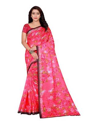 Light Baby Pink Printed Linen Saree With Blouse 1