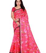Light Baby Pink Printed Linen Saree With Blouse