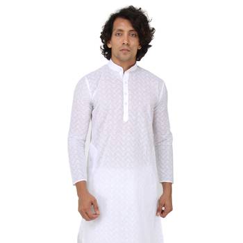 White woven cotton kurta-pajama 1