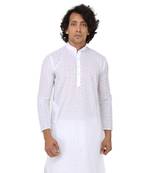 White woven cotton kurta-pajama