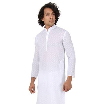 White woven cotton kurta-pajama 2