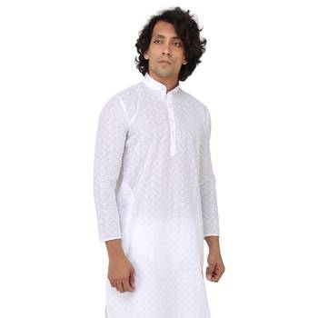 White woven cotton kurta-pajama 3