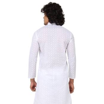 White woven cotton kurta-pajama 4
