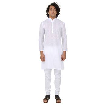 White woven cotton kurta-pajama 5