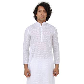 White woven cotton kurta-pajama 1